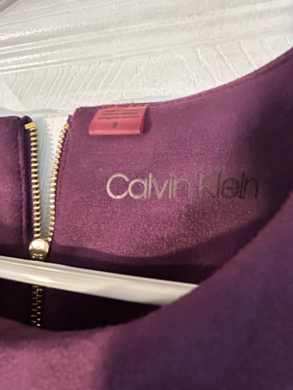Calvin Klein Faux Suede Deep Purple Midi Dress with Sculpted Puff Sleeves - Picture 2 of 5
